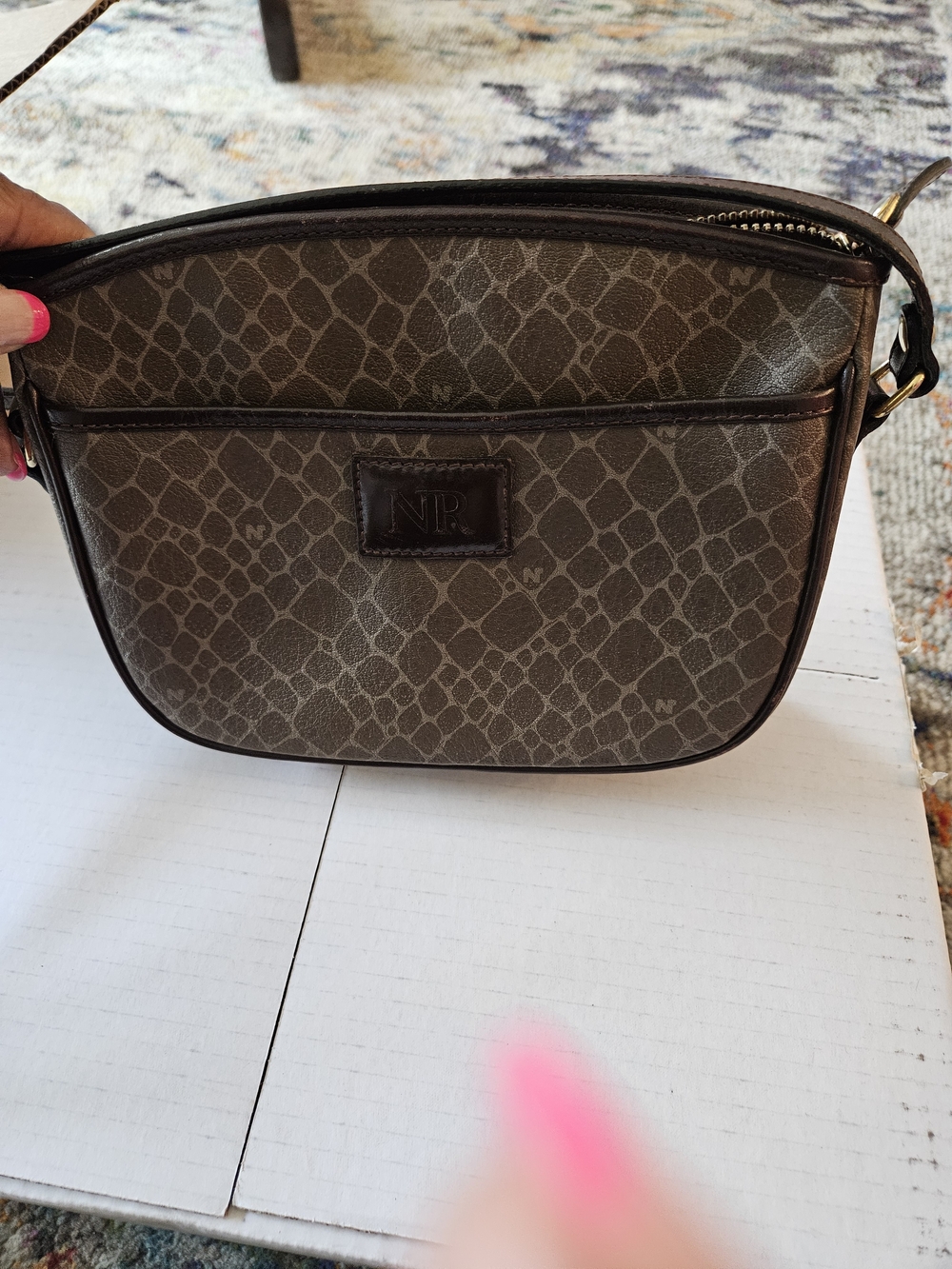 Nina Ricci Brown Snake-Print Crossbody Bag